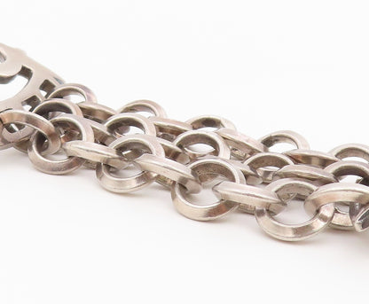 925 Sterling Silver Vintage Bracelet Multi Strand Scroll Shield HEAVY  BT12151