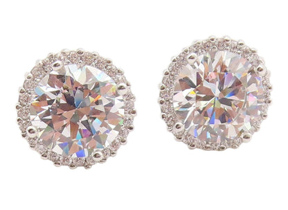 925 Sterling Silver Vintage Earrings Classic Round Cut CZ Halo Studs  EG14363