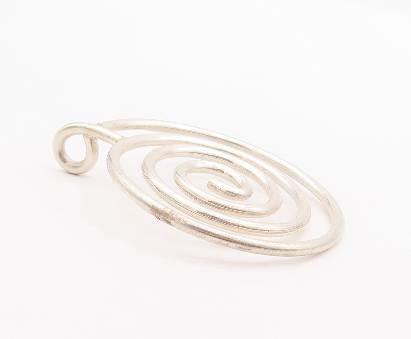 925 Sterling Silver Vintage Pendant Solid Wire Carved Spiraled Coil  PT22973