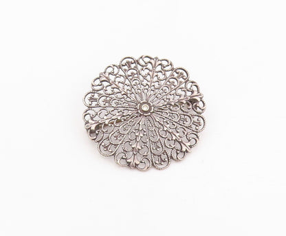 925 Sterling Silver Vintage Brooch Pin Topaz Intricate Floral Filigree  BP12384