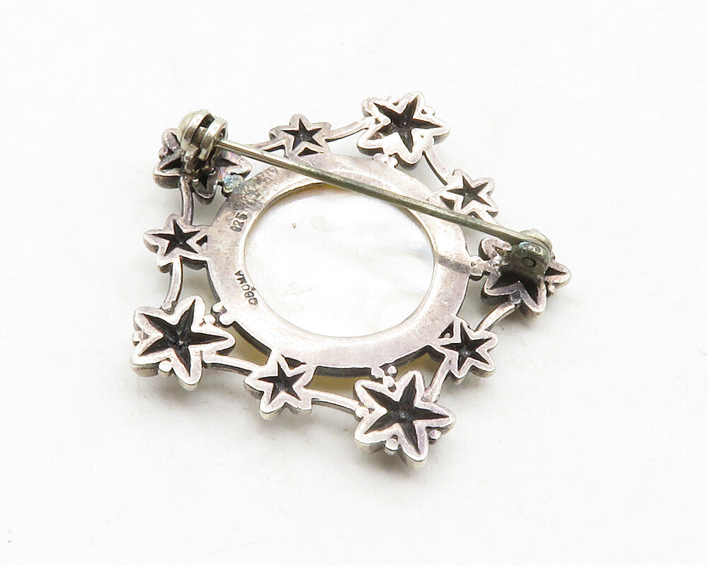 BOMA 925 Sterling Silver  Vintage Mother Of Pearl Floral Brooch Pin  BP4877