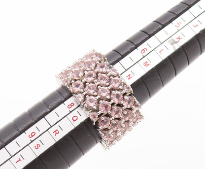 925 Sterling Silver Vintage Ring Pink Gemstones Inlay Broad Band  Sz 7.5 RG29484