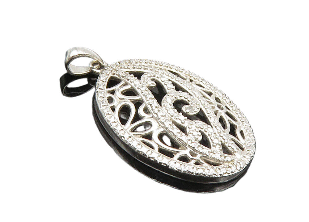 925 Sterling Silver  Genuine Diamond Open Floral Swirl Design Pendant  PT7732