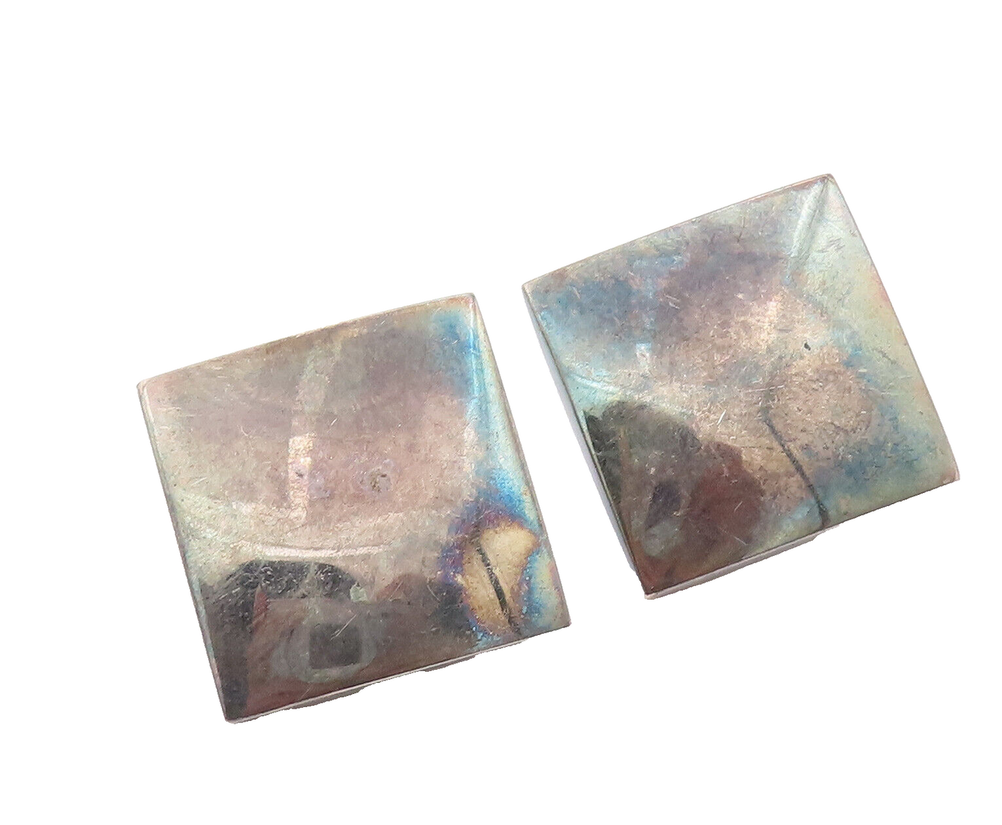 925 Sterling Silver Earrings PALIU SPAIN Minimalist Square Clip Back  EG12833