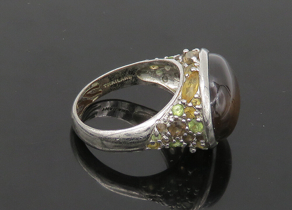 DAVID SIGAL 925 Silver  Vintage Smoky Topaz Dome Cocktail Ring Sz 8  RG22484