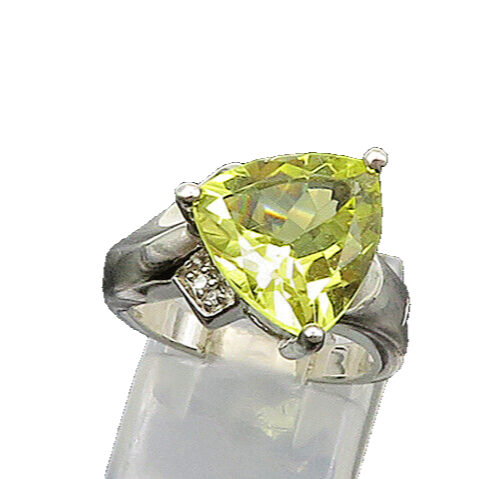 925 Sterling Silver  Vintage Citrine & Genuine Diamonds Band Ring Sz 5 RG21801