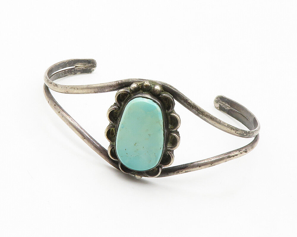 NAVAJO 925 Silver  Vintage Turquoise Dark Tone Split Cuff Bracelet  BT5558