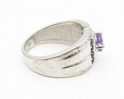 925 Sterling Silver  Amethyst & Sapphire Shiny Round Band Ring Sz 7  RG10355