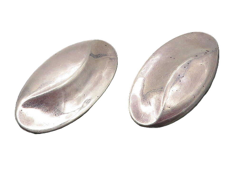 925 Sterling Silver  Vintage Oval Swirl Dome Non Pierce Drop Earrings  EG5873
