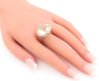 925 Sterling Silver Vintage Ring Large Round Cut Lime Quartz Topaz Sz 7  RG29358