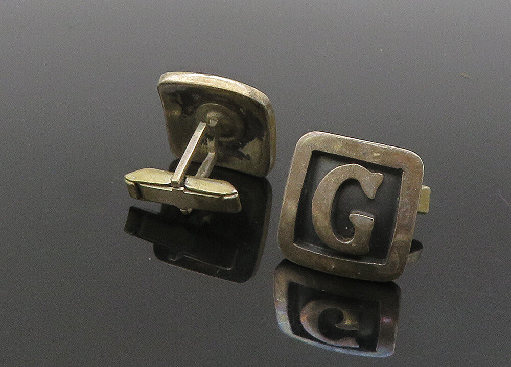 RANCHO ALEGRO TAXCO 925 Silver  Vintage Oxidized G Initial Cufflinks  TR2965