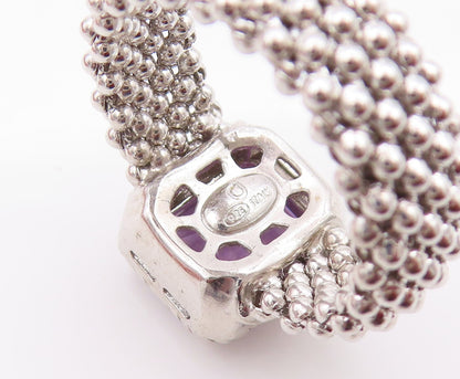 925 Sterling Silver Vintage Ring Square Amethyst Chain Band  Sz 7.5  RG32847