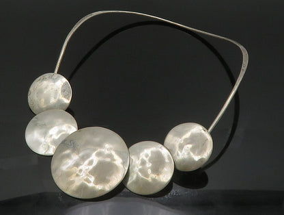 DESIGNER 925 Silver  Vintage Graduated Hammered Circle Collar Necklace  NE3809