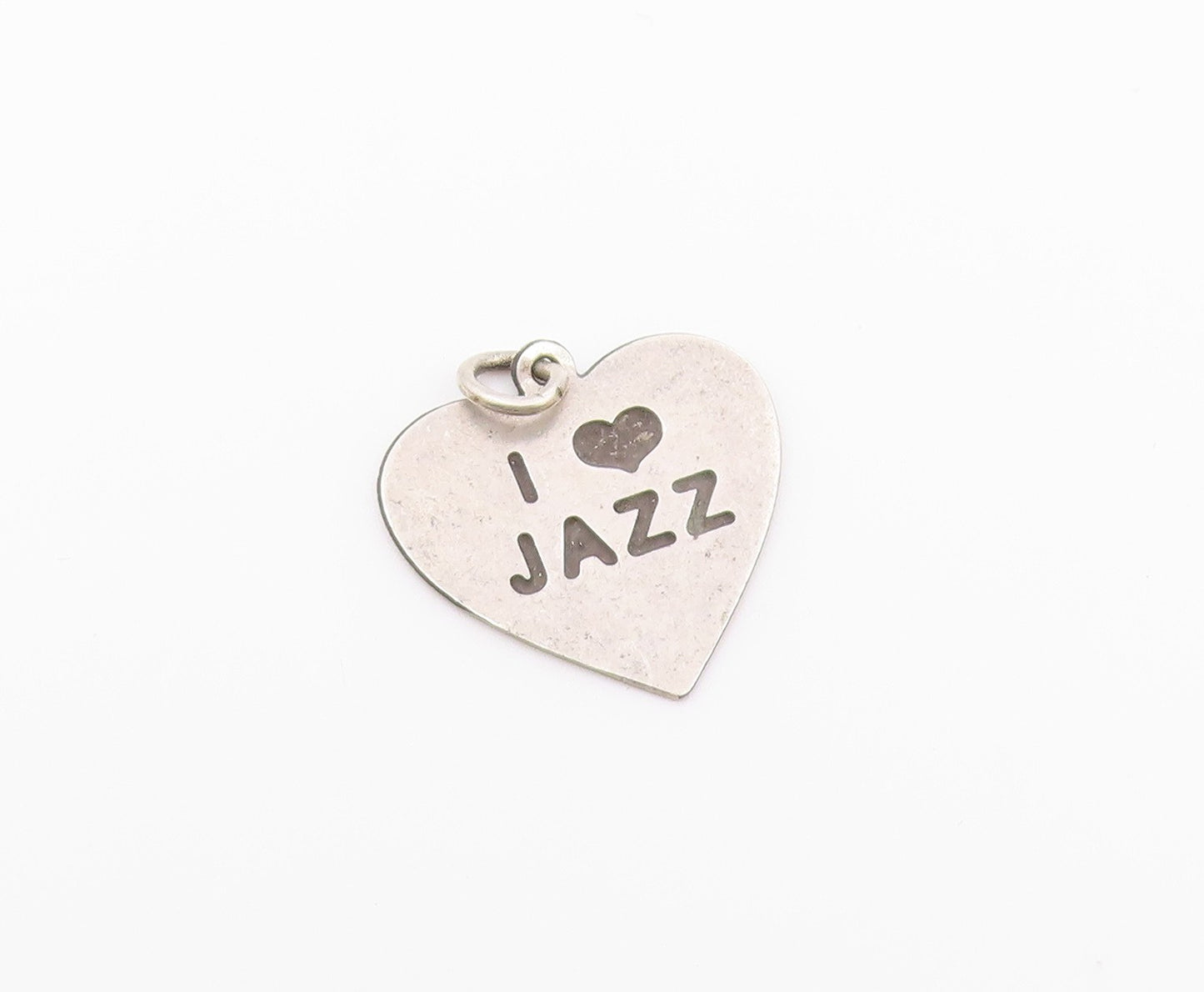 925 Sterling Silver  Vintage I Love Jazz Stamped Love Heart Pendant  PT17130