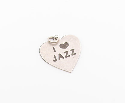 925 Sterling Silver  Vintage I Love Jazz Stamped Love Heart Pendant  PT17130