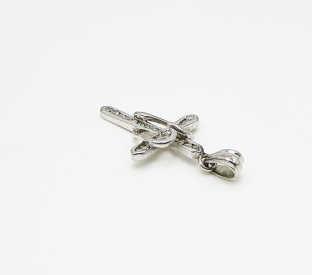 925 Sterling Silver  White Cubic Zirconia Cross Love Drop Pendant  PT2486