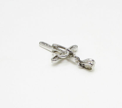 925 Sterling Silver  White Cubic Zirconia Cross Love Drop Pendant  PT2486
