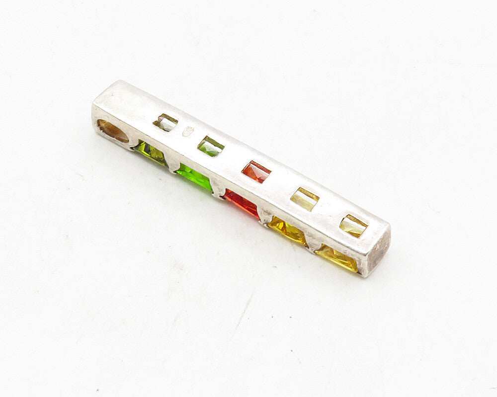 925 Sterling Silver Shiny Multi Color Topaz Vertical Drop Pendant PT7453