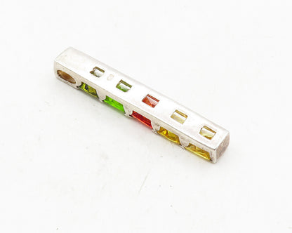 925 Sterling Silver Shiny Multi Color Topaz Vertical Drop Pendant PT7453