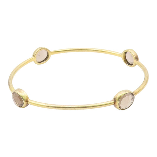 925 Sterling Silver  Vintage Faceted Stone Gold Plated Bangle Bracelet  BT8685