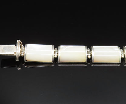 925 Sterling Silver  Vintage Rectangle Mother Of Pearl Tennis Bracelet  BT9516