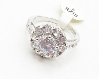 925 Sterling Silver  Sparkling Cubic Zirconia Floral Band Ring Sz 8  RG12746