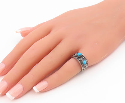 925 Sterling Silver Vintage Ring NAVAJO Turquoise leaf Motif Band  Sz 5  RG35331