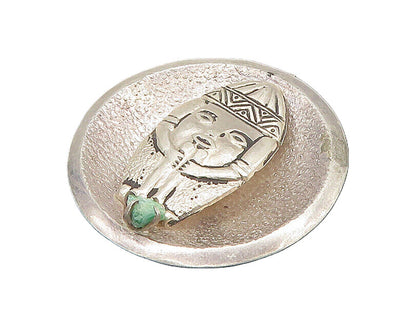 925 Sterling Silver  Vintage Turquoise Traditional Statue Brooch Pin  BP8625