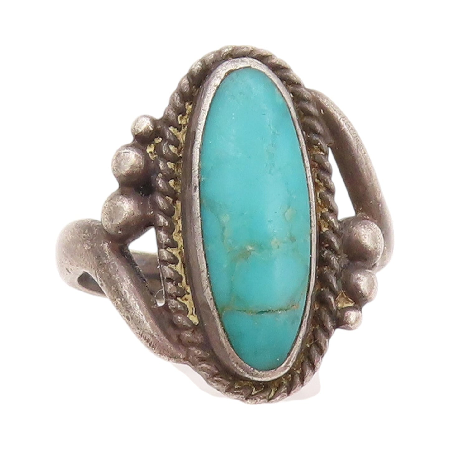 925 Sterling Silver Vintage Ring SOUTHWESTERN Antique Turquoise Sz 6 RG32545