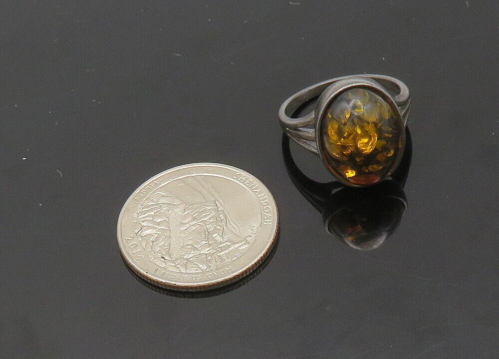 925 Sterling Silver  Vintage Cabochon Cut Amber Cocktail Ring Sz 7  RG20749