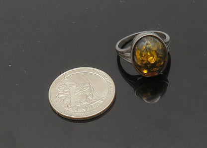 925 Sterling Silver  Vintage Cabochon Cut Amber Cocktail Ring Sz 7  RG20749
