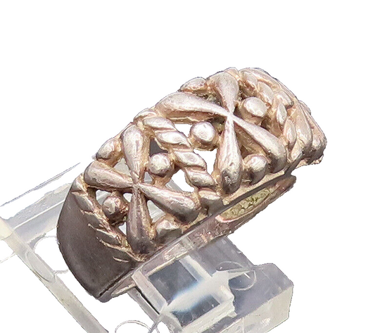 925 Silver Vintage Ring Minimalist Carved Cutout Cross & Beaded Sz 7  RG27564