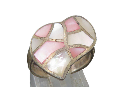 925 Sterling Silver  Vintage Mother Of Pearl Heart Cocktail Ring Sz 6  RG22541