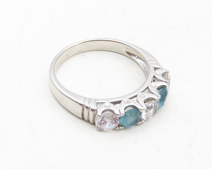 925 Sterling Silver  Shiny Cubic Zirconia & Blue Topaz Band Ring Sz 7  RG10044
