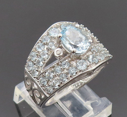 10K GOLD  Vintage Real Diamonds & Blue Topaz in White Gold Ring Sz 7  GR697