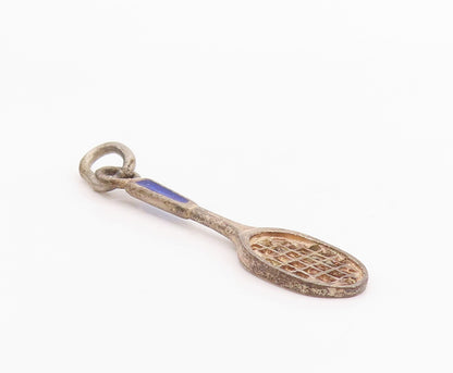 925 Sterling Silver Vintage Pendant Enameled Tennis Racket Charm  PT24522