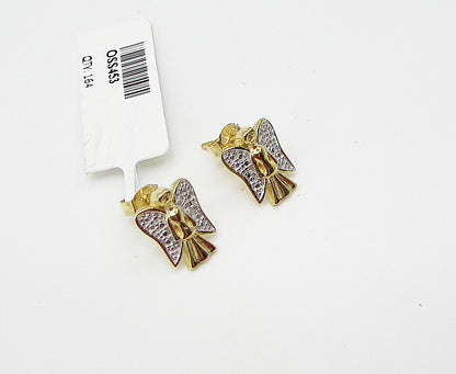 Gold Over 925 Sterling Silver Genuine Diamonds Angel Stud Earrings EG1554