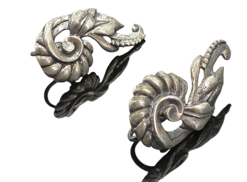 925 Sterling Silver  Vintage Dark Tone Floral Swirl Non Pierce Earrings EG3933