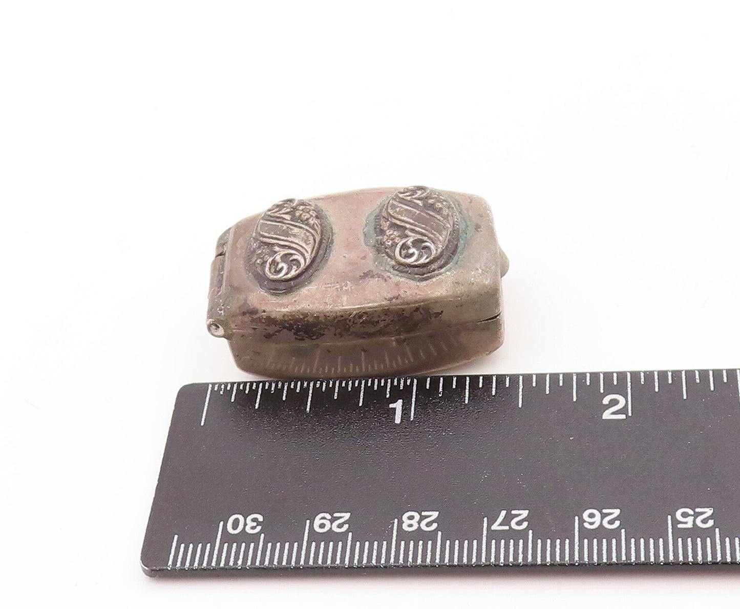 925 Sterling Silver Vintage Pill Box Dark Tone Swirly Carved (OPENS)  TR3800