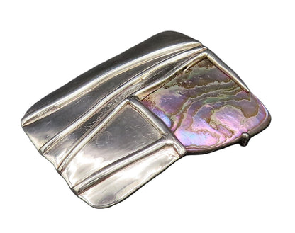 925 Silver  Vintage Modernist Mother Of Pearl Rectangle Brooch Pin  BP10002
