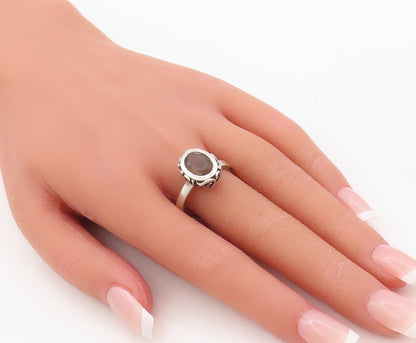 925 Sterling Silver Vintage Ring Dark Tone Carved Smoky Quartz  Sz 10  RG31137