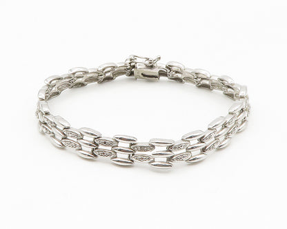 925 Sterling Silver  Genuine Diamond Brick Layer Link Chain Bracelet  BT5314