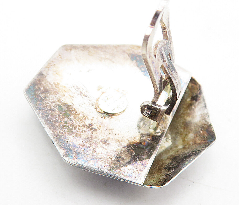 925 Sterling Silver  Vintage Dark Tone Geometric Non Pierce Earrings  EG4222