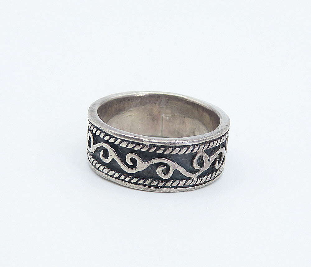 925 Sterling Silver  Vintage Dark Tone Swirl Pattern Band Ring Sz 5.5  RG8269