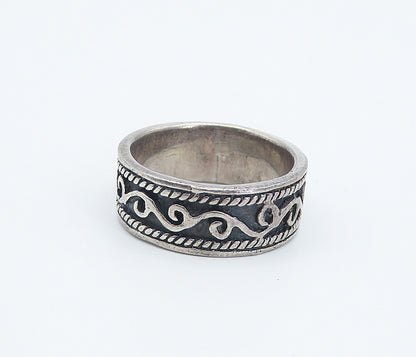925 Sterling Silver  Vintage Dark Tone Swirl Pattern Band Ring Sz 5.5  RG8269