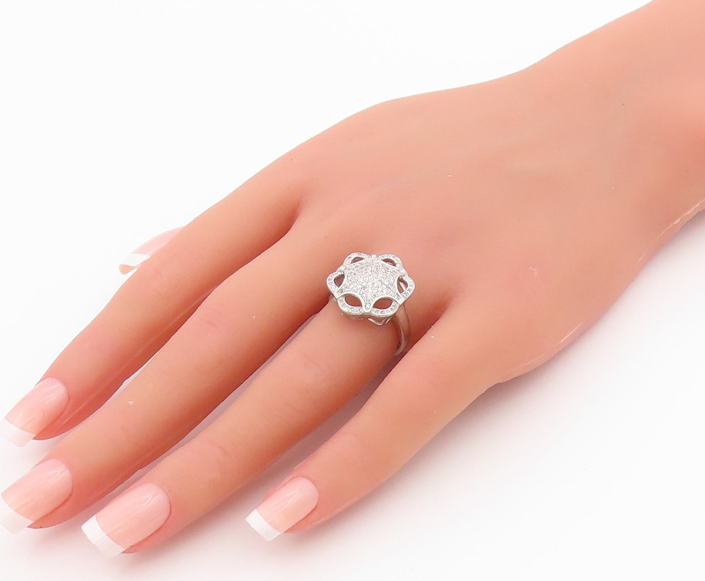 925 Sterling Silver Vintage Ring Topaz Inlay Spider Web Design  Sz 6.5  RG33134