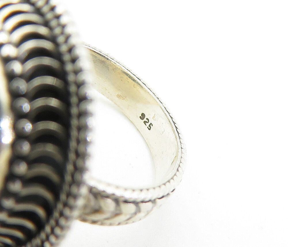 925 Sterling Silver  Vintage Turquoise Wheat Band Cocktail Ring Sz 7.5  RG7540