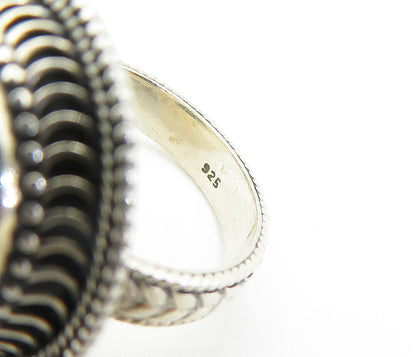 925 Sterling Silver  Vintage Turquoise Wheat Band Cocktail Ring Sz 7.5  RG7540