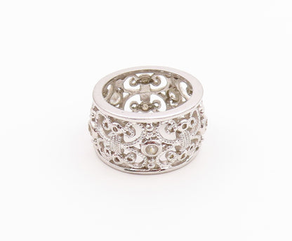 925 Sterling Silver Vintage Ring CZ Open Scrollwork Wide Band  Sz 7  RG36551