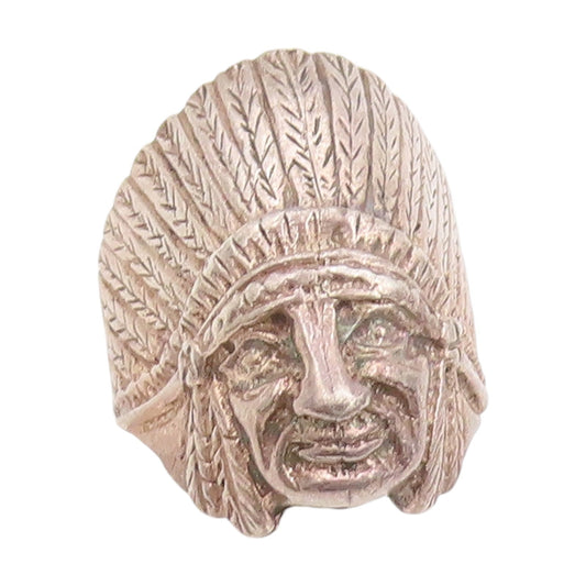 925 Sterling Silver Vintage Ring Large Feathered Native Chief Band Sz 7  RG34003